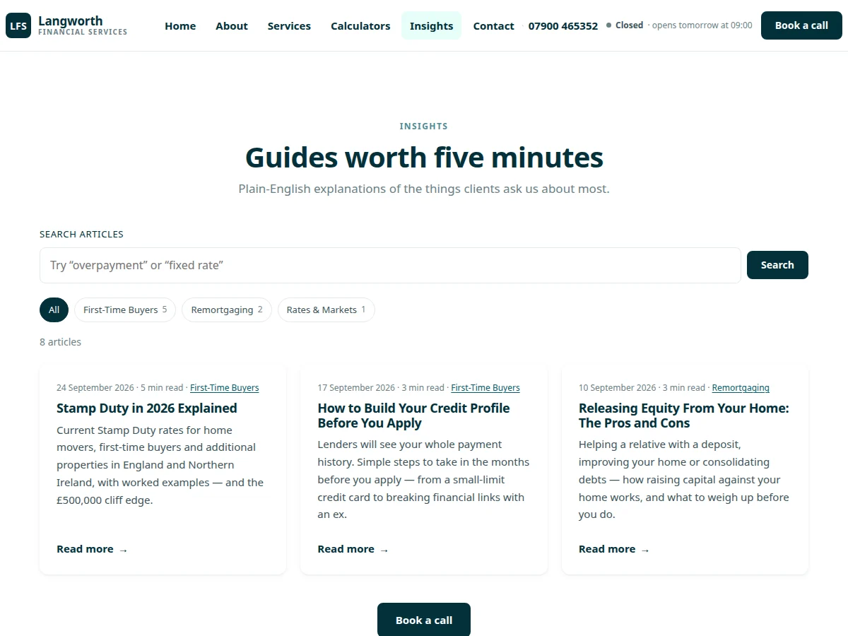 The Guides worth five minutes page, with article search, category filters and guide cards